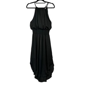 Luna in Love Dress Womens Large Maxi Halter Lined Sleeveless Ruched Waist Black